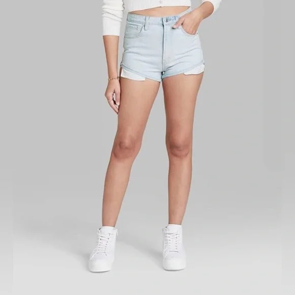 Wild Fable - Women's Super-High Rise Cheeky Jean Shorts - distressed blue - new - Picture 1 of 10